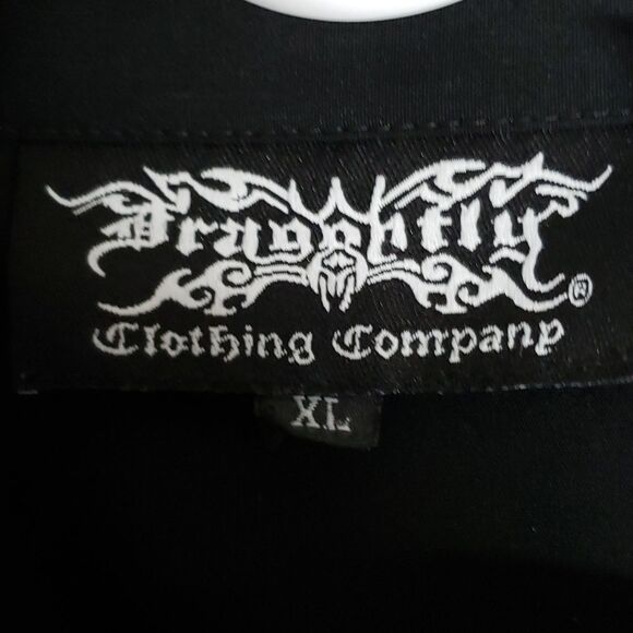 Dragonfly Men’s 90's Button Down Bowling Shirt Heart with Knife Sword Wings XL - Picture 3 of 8